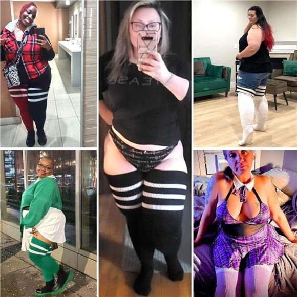 Plus Size Womens Thigh High Socks for Thick Thighs- Extra Long Striped Thick - Picture 6 of 7